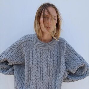 Gray Cable Knit Crew Neck Sweater